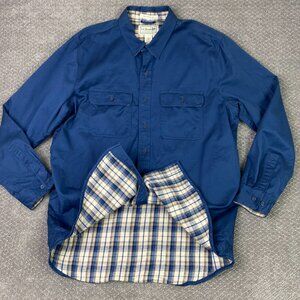 LL Bean Flannel Lined Hurricane Shirt Jacket Men's Large Tall Blue Shacket LT